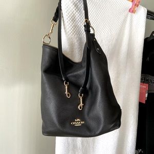 Coach Black Leather, Medium Size Hobo Crossbody Purse.